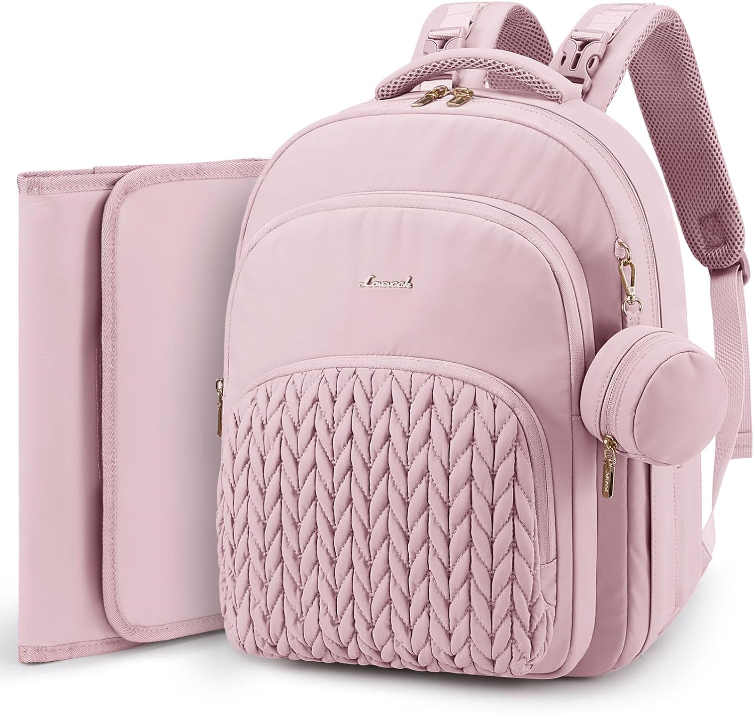 LOVEVOOK Diaper Bag Backpack, Baby Bag with Changing Pad for Mom Dad, Large Waterproof Mommy Bag with Stroller Buckles, Travel Essential with Pacifier Case & Insulated Bottle Pockets, Pink
