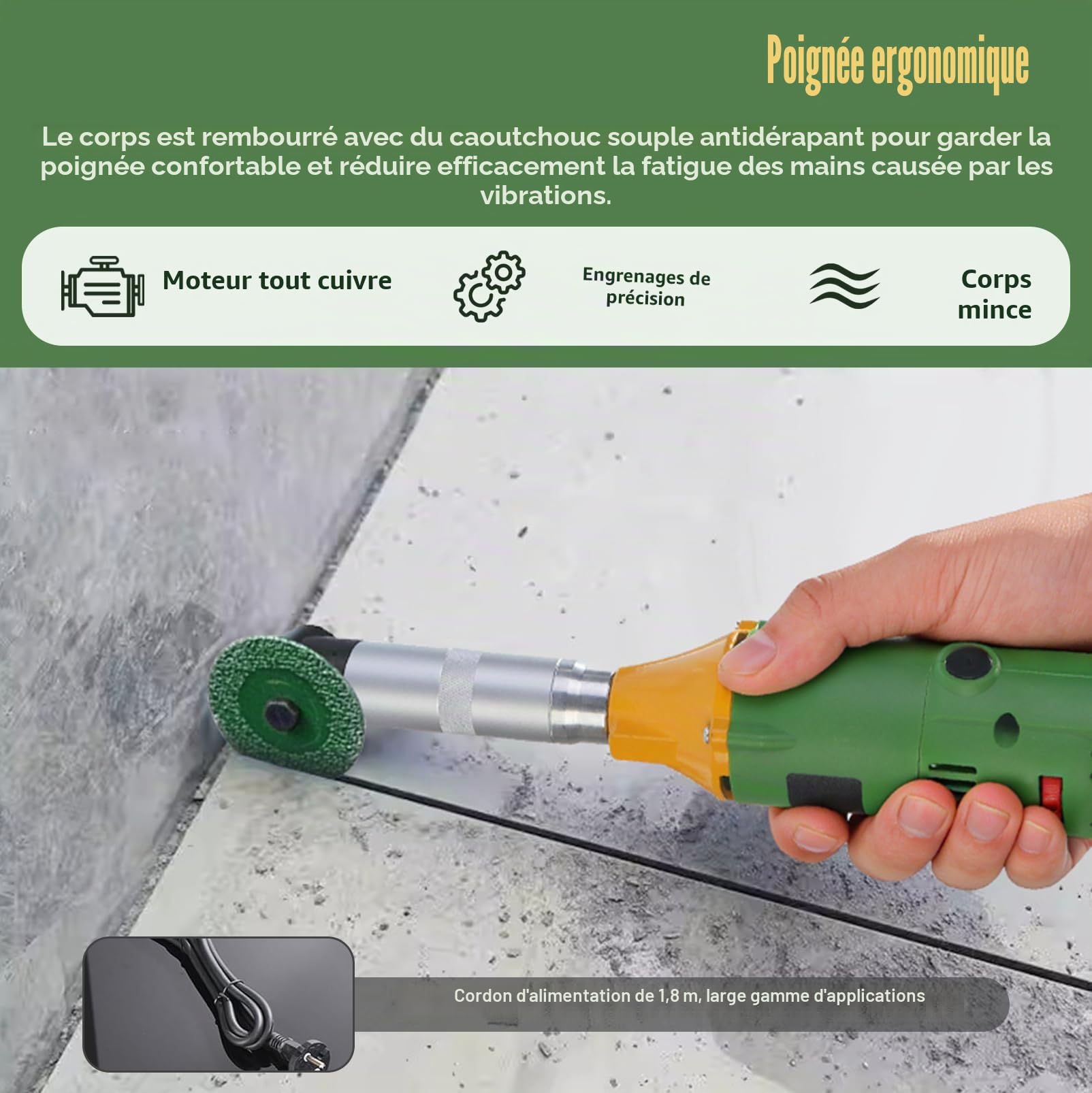 Nettoyeur de joints électrique, 350W Ensemble de nettoyage de joints avec meuleuse, Polisseuse électrique pour nettoyage de joints de carrelage, Ouvre-joints pour sol en carreaux à 90° Nettoyant 6