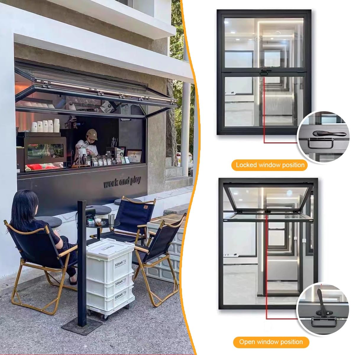 Finestre Pieghevoli Food Truck, Finestra Scorrevole Vetro A Filo, Porta Per Chiosco, Doppia Ghigliottina, Finestra Verticale Ventilazione, Per Bar(WxH 105x100cm/41.3x39.4")
