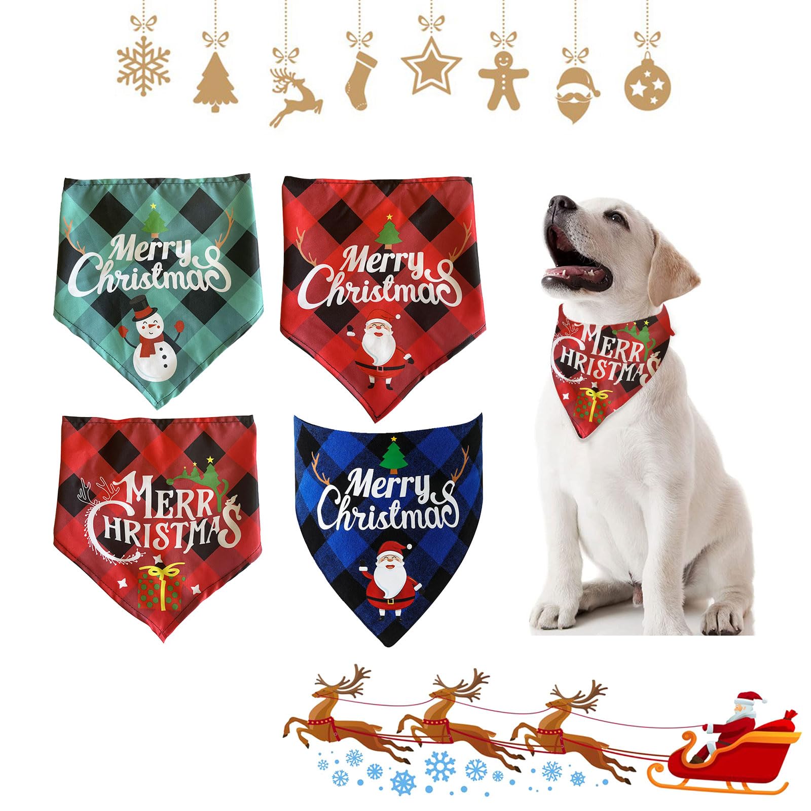 Christmas Dog Bandanas, Christmas Bandana for Dogs Dog Scarf, 4 Pieces Dog Bandanas, Santa Dog Scarf, Dog Bandana