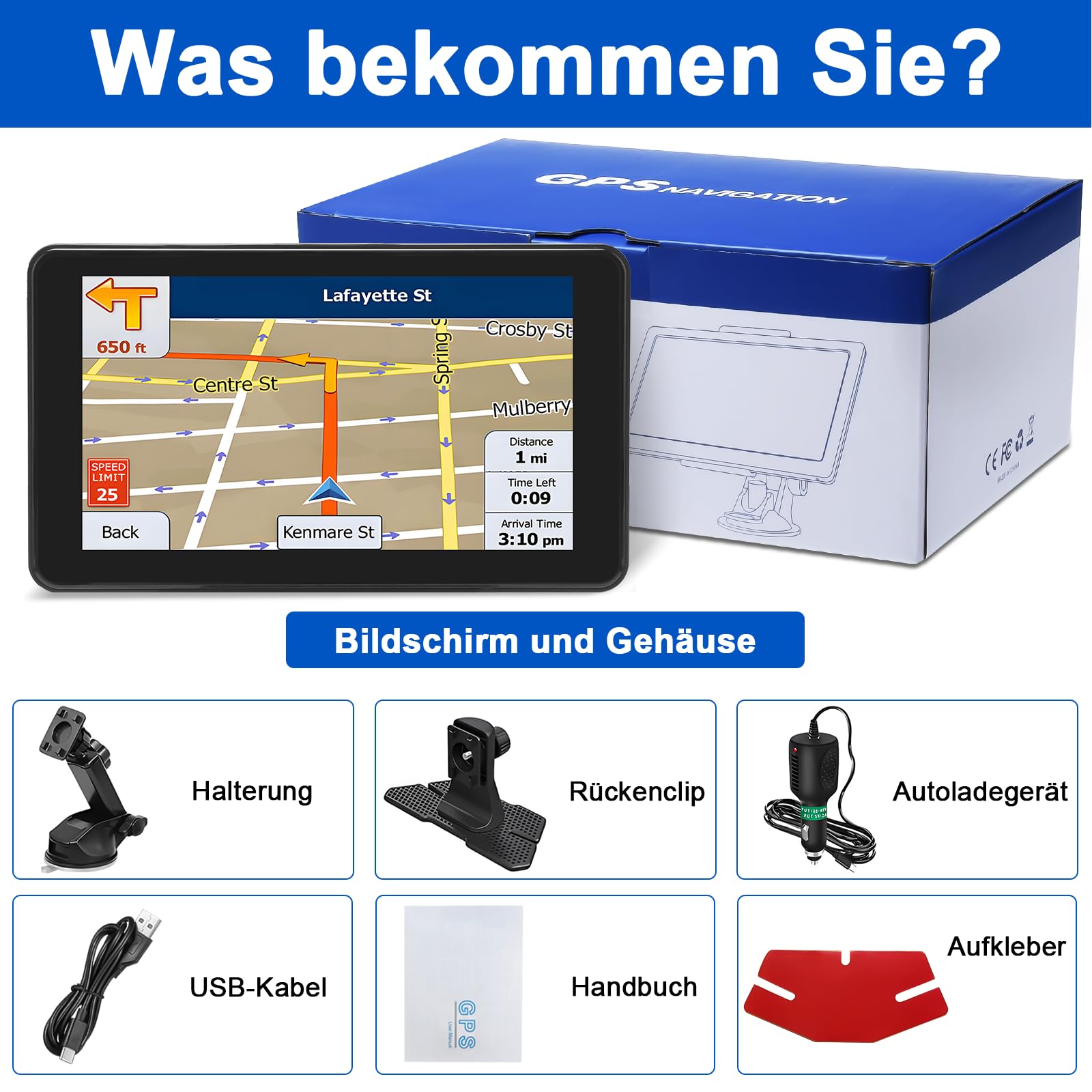 Navigationsgeräte für Auto,7 Zoll,LKW navigationsgeräte-GPS mit Echtzeit-Verkehrsinformationen,mit HD-Display und Sprachsteuerung,europäische Karten,geeignet für PKWs,Wohnmobile und LKWs