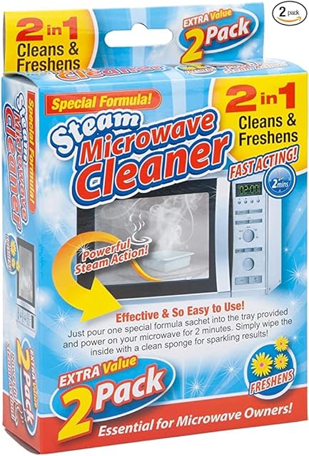 Twin Pack, Microwave Steam Cleaning Packs with Tray, Fast Acting Microwave Degreaser & Fat Stain Remover Cleaner, Cleans and Freshens Microwaves in 2 Minutes