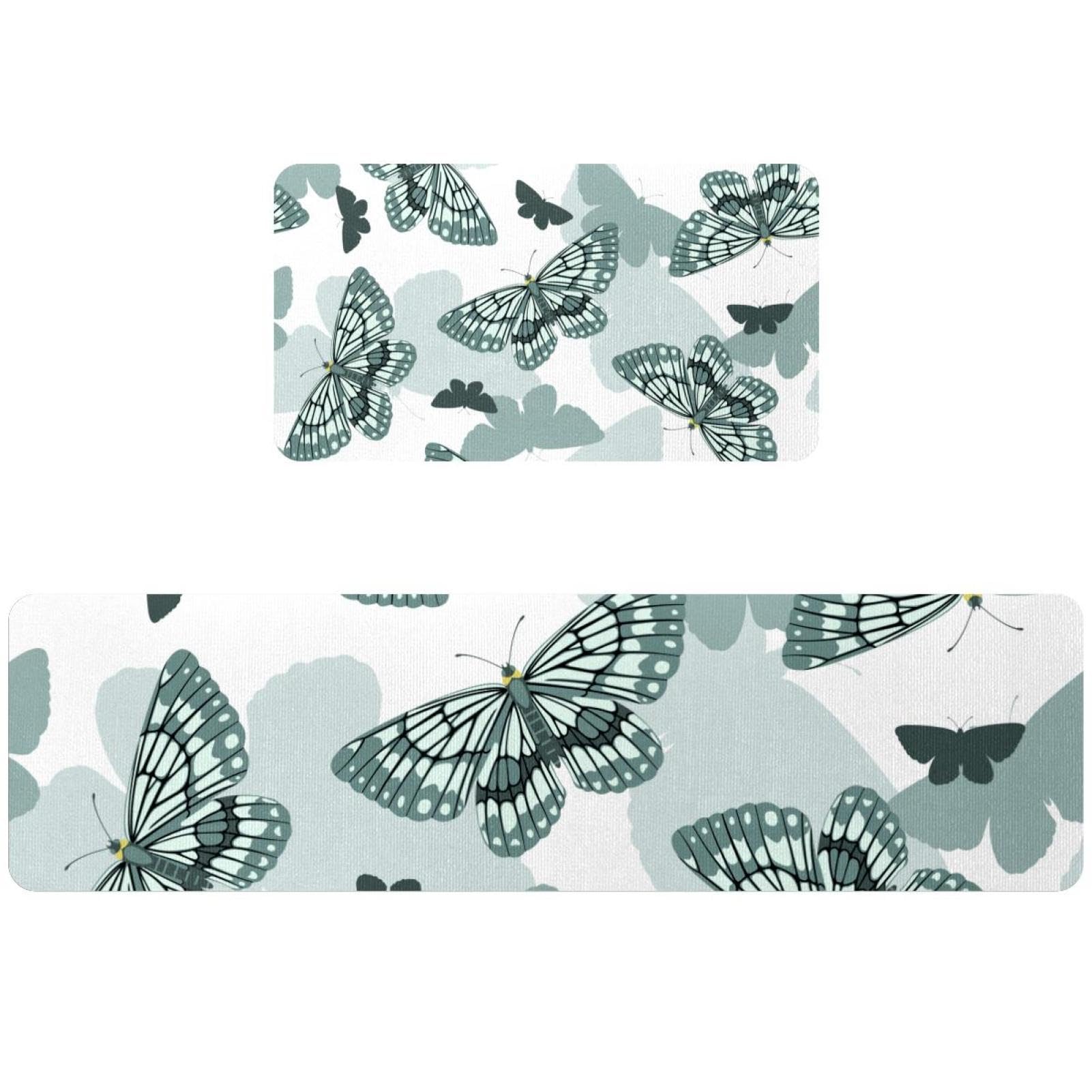Juego de 2 alfombrillas de cocina lavables con silueta de mariposa
