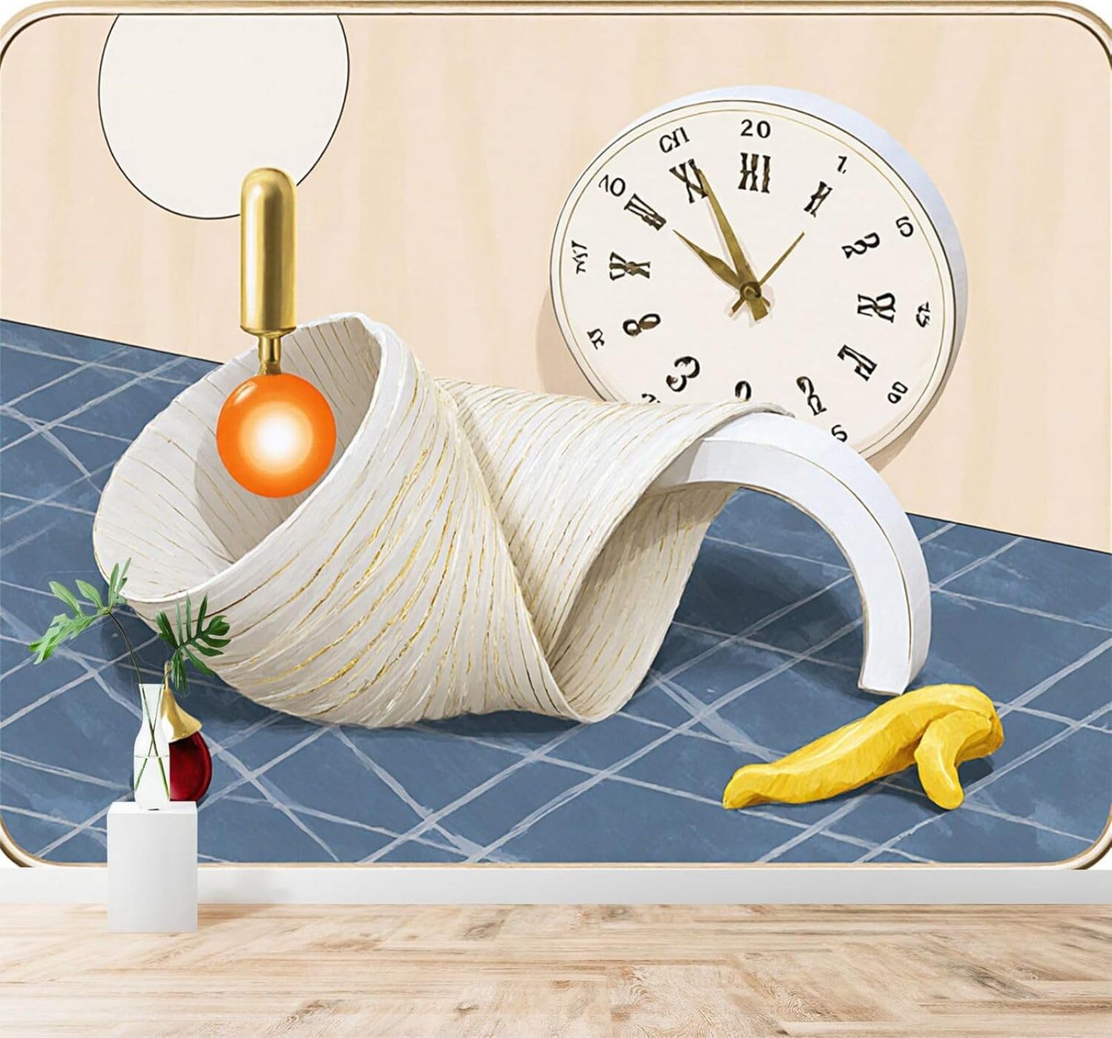 XLMING Abstract Three Dimensional Curved Sculpture Clock Unique 3D Wallpaper Silky Texture Home Study Office Grey Dining Room Sofa Bedroom Living Room TV Backdrop-200cm×140cm
