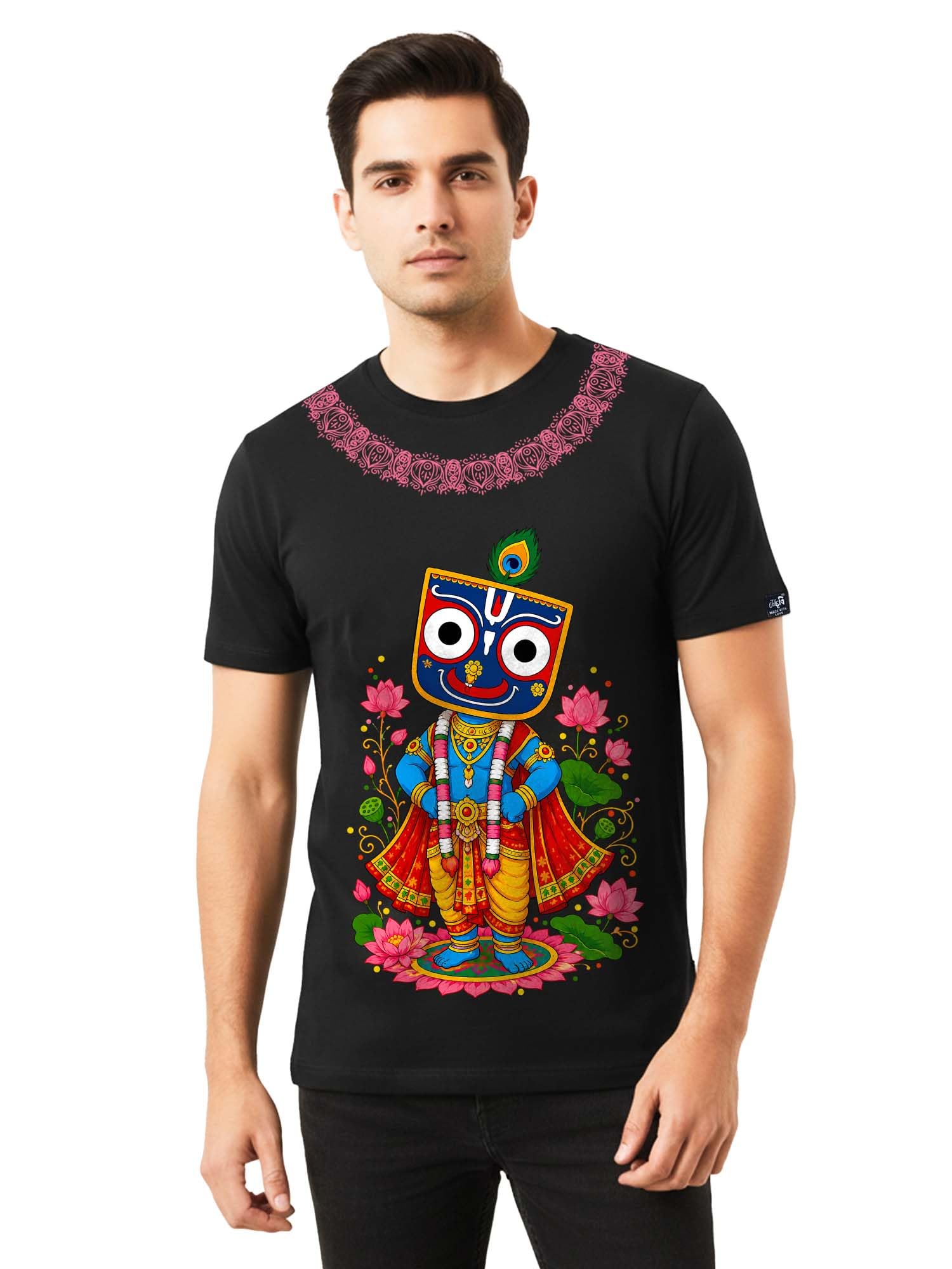 Divine Jagannath Ji Bloom Graphic T-Shirt | Unique Design | Pure Cotton Regular fit Half Sleeve 180 GSM Full HD Jagannath ji Printer t-Shirt | Unisex Tees-image-33