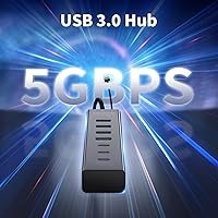 Vista 4 de Concentrador USB 3.0 de 4 pies con 7 puertos para escritorio, 4 puertos USB-A y 3 puertos USB-C de aluminio, concentrador extensor USB de 5 Gbps