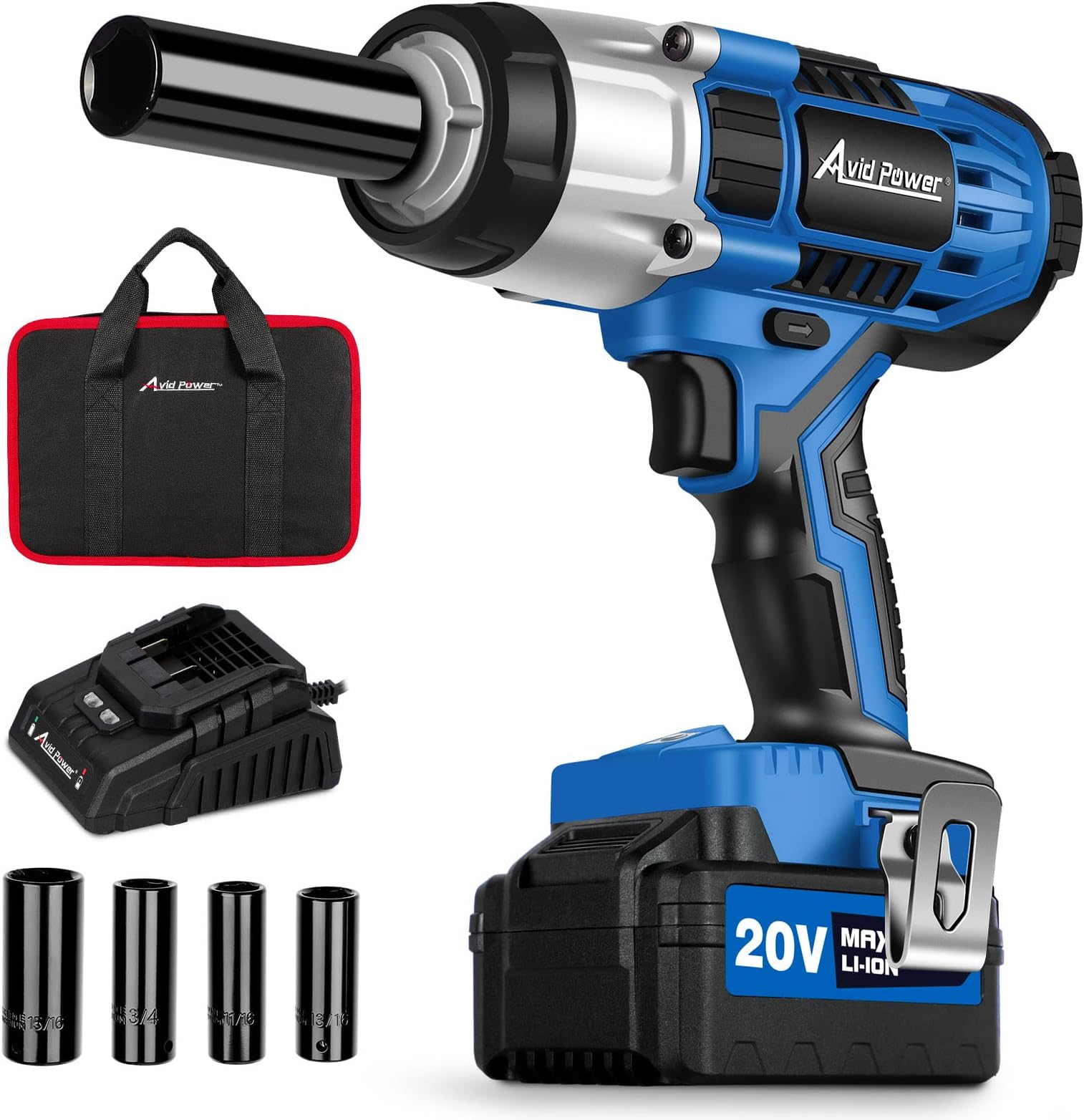 AVID POWER 20V Cordless Impact Wrench, Electric Impact Gun 1/2 Inch Drive with 330 ft-lbs Max Torque (450N.m), 3.0Ah Li-Ion Battery, 4-Piece Socket Set, Fast Charger and Tool Bag