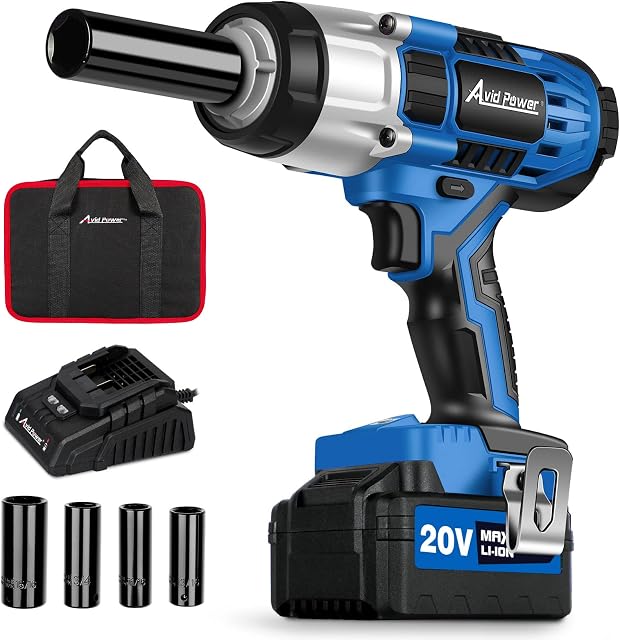 AVID POWER Cordless Impact Wrench, 1/2 Impact Gun w/Max Torque 330 ft lbs (450N.m), Power Impact Wrenches w/ 3.0A Li-ion Battery, 4 Pcs Impact Sockets and 1 Hour Fast Charger, 20V Impact Driver Kit