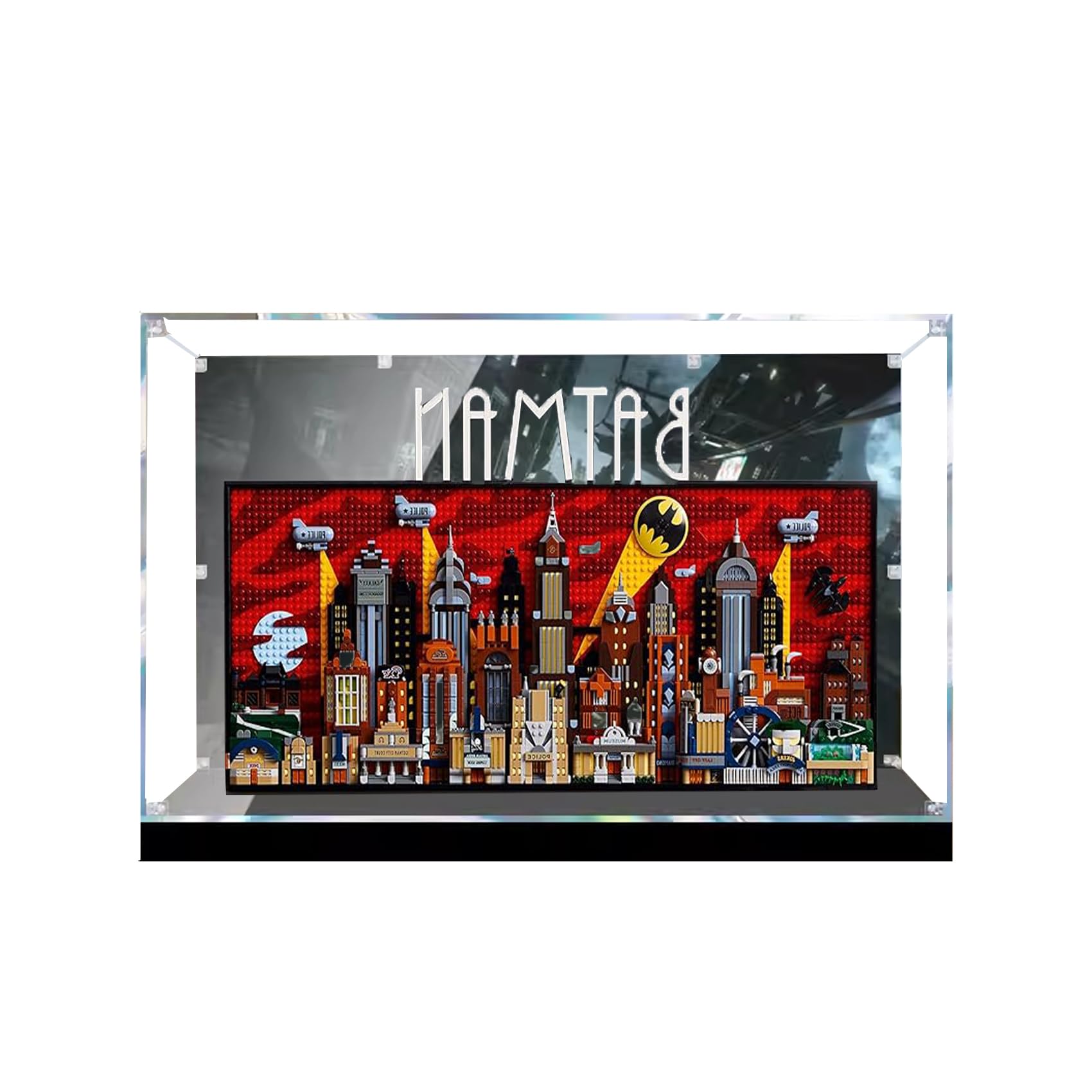 Display Case for Lego DC Batman: The Animated Series Gotham City, Dustproof Display Box Compatible with Lego 7627, Gift (Background B)
