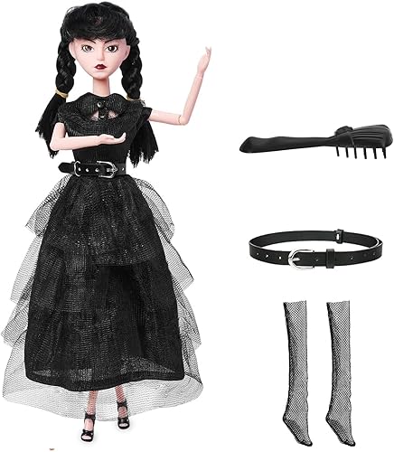 Miniatura 2 de Muñecas negras para niñas de 11.5 pulgadas, cuerpo suave y cabello negro, tacones altos negros, vestido negro y accesorios