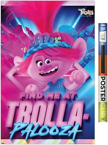 Trends International Trolls Band Together - Póster de pared de amapola, 22.37 x 34.00 pulgadas, paquete de póster y clip premium