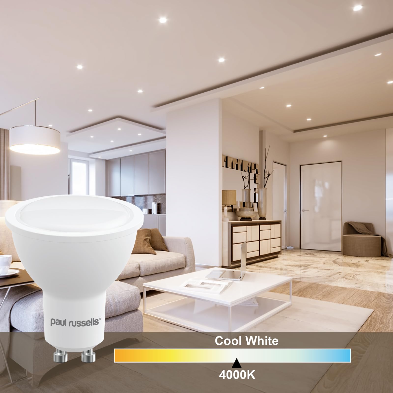 paul russells LED GU10 Light Bulb, 40w Equivalent Bulb, 4Watt 340Lumens LED Bulb, Natural Cool White 4000K - Image 3