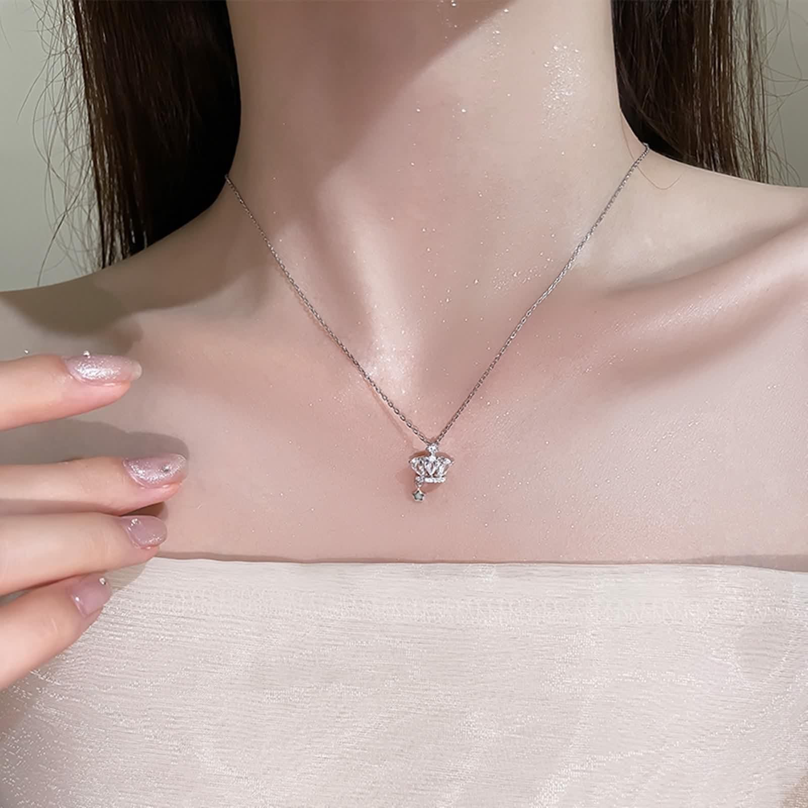 Moissanite Necklace, Women's Chain Necklace Pendant Jewelry White Gold 9K/14K/18K Korona i Gwiazda 40+5 cm Długość