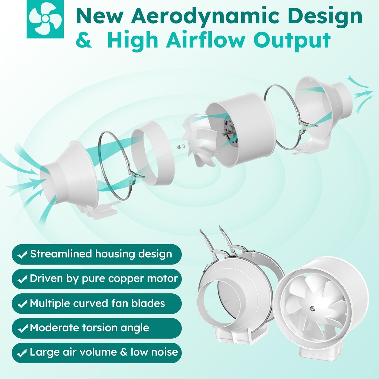 BreeRainz 4-Inch Inline Duct Fan, 198 CFM Ventilation Exhaust Fan, High Speed Vent Blower for Basement, Grow Tent, Hydroponics