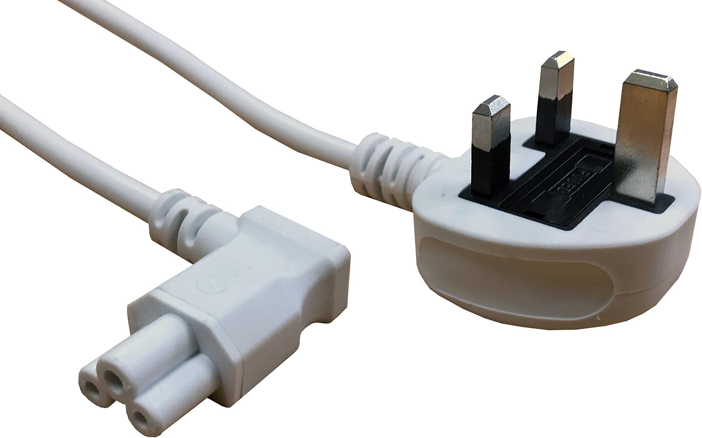 electrosmart 5m White C5 Clover Cloverleaf 90 Degree Angled Mains Cable Lead to UK Plug