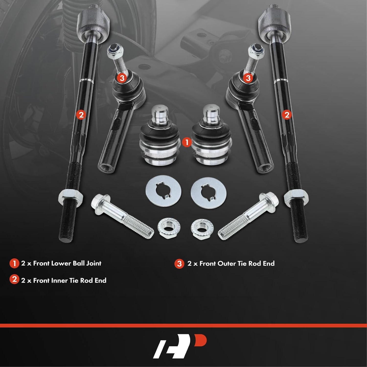 A-Premium Set of 6, Front Lower Ball Joint, Inner Outer Tie Rod End, Compatible with Jeep Compass 2007-2017, Patriot 2007-2017, Dodge Caliber 2007-2012