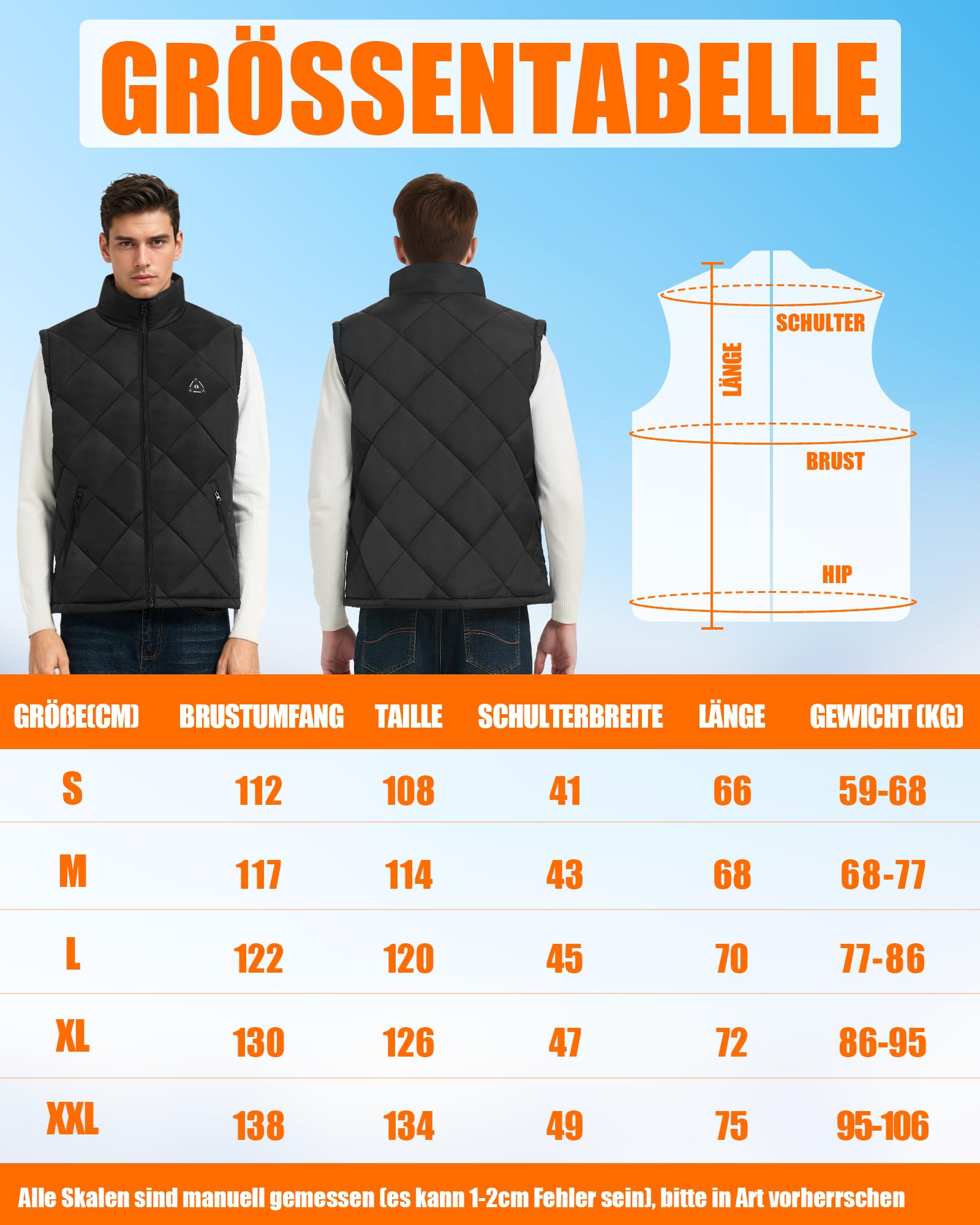 CYCYHEAT Gilet riscaldabile da uomo con batteria da 7,4 V 10000 mAh e controllo 4 in 1, leggero gilet riscaldante imbottito con tecnologia di riscaldamento al carbonio migliorata per attività