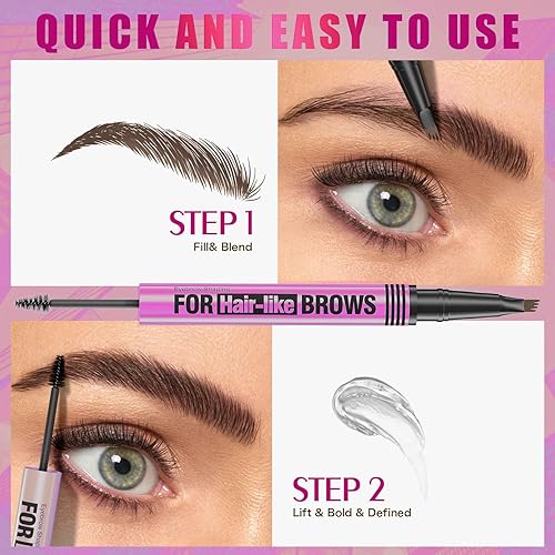 Miniatura 4 de Juego de bolígrafo y gel 2 en 1, 4 puntas, moldeador de cejas ultra preciso, 5 tonos a juego de color de cabello, gel de sellado transparente,