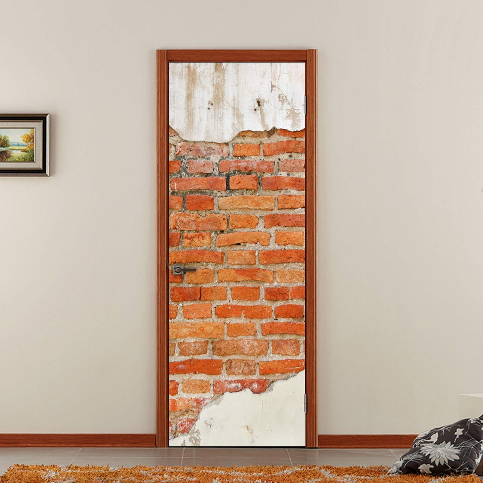 A.Monamour Adesivo Porta Autoadesiva Vecchio Fondo Di Struttura Del Muro Di Mattoni Rossi Vinile PVC Adesivi per Porte Interne 3D Pellicola Adesiva Poster Sticker Murale Carta da Parati
