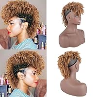 Vista 15 de Peluca corta Afro rizada con flequillo y clip para cola de caballo en cabello rizado sintético hecho de fibra de Kanekalon, moño de cola de caballo