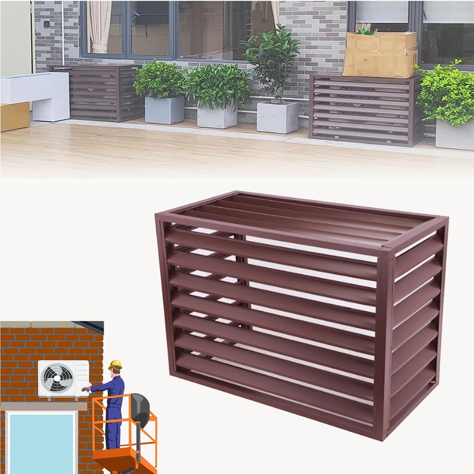 Pxkmouy 100*70*50cm AC Protective Covers For Outside Units Flower Rack Shutters, Outdoor Condenser Protective Cover Shelf Decoration Rack fence cover Outdoor Trash Can Equipment Enclosure Panels