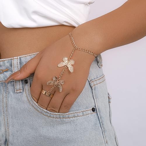 Miniatura 6 de Caiyao Pulsera de anillo punk de serpiente de mariposa, serpiente y araña, pulsera de anillo de dedo de serpiente bohemia, arnés de mano, pulseras