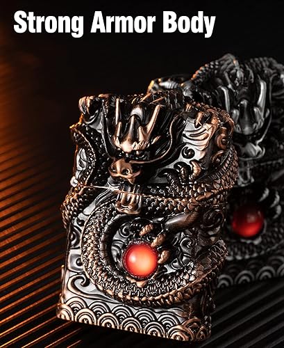 Miniatura 9 de Encendedores frescos, encendedor antiguo de dragón tallado a prueba de viento, encendedor de rueda de queroseno reutilizable para colección,