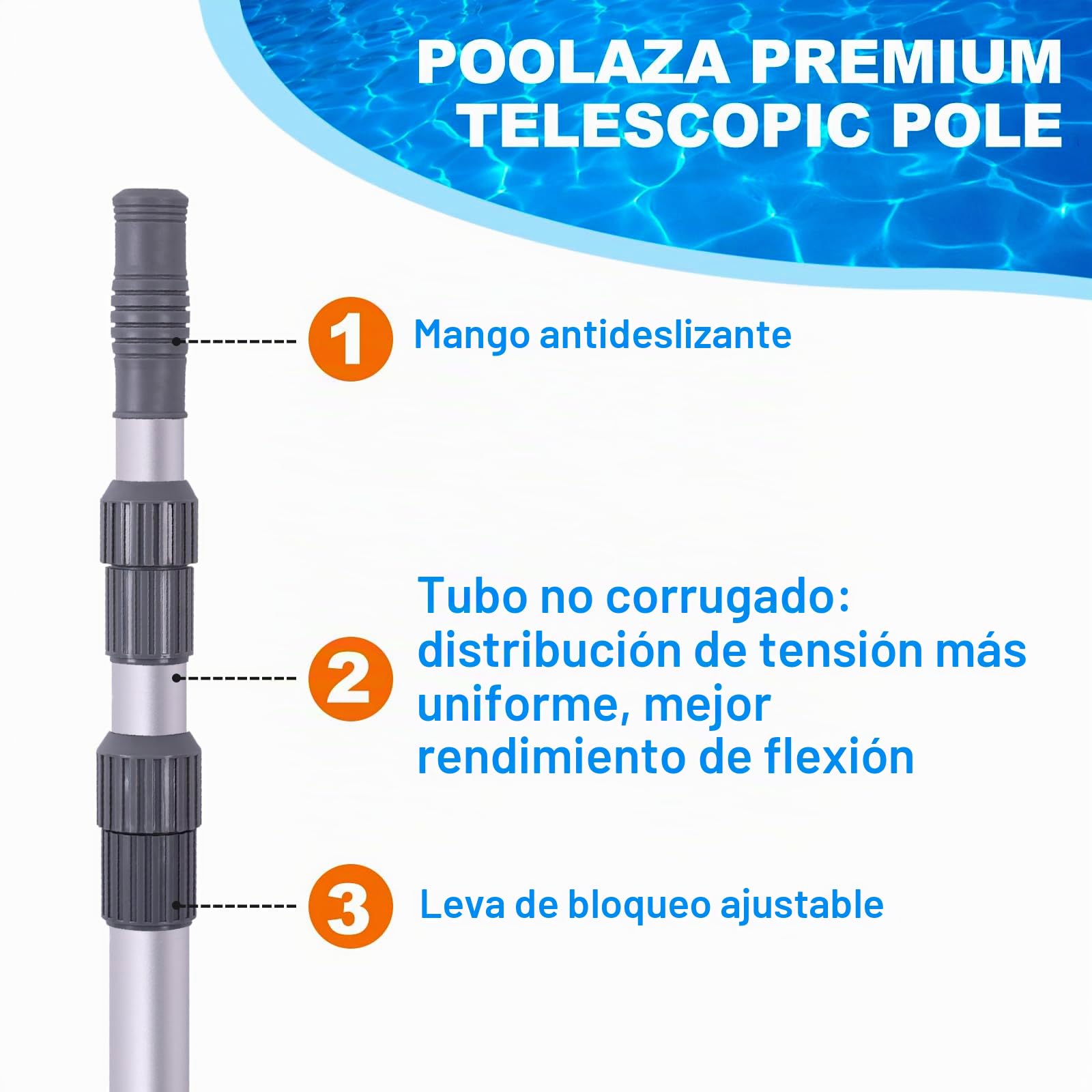 POOLAZA Vara de Piscina - Varillas de limpieza telescópicas profesionales de 3,6 m para piscina, varillas telescópicas ajustables, para red de skimmer, cepillo, cabezal de succión