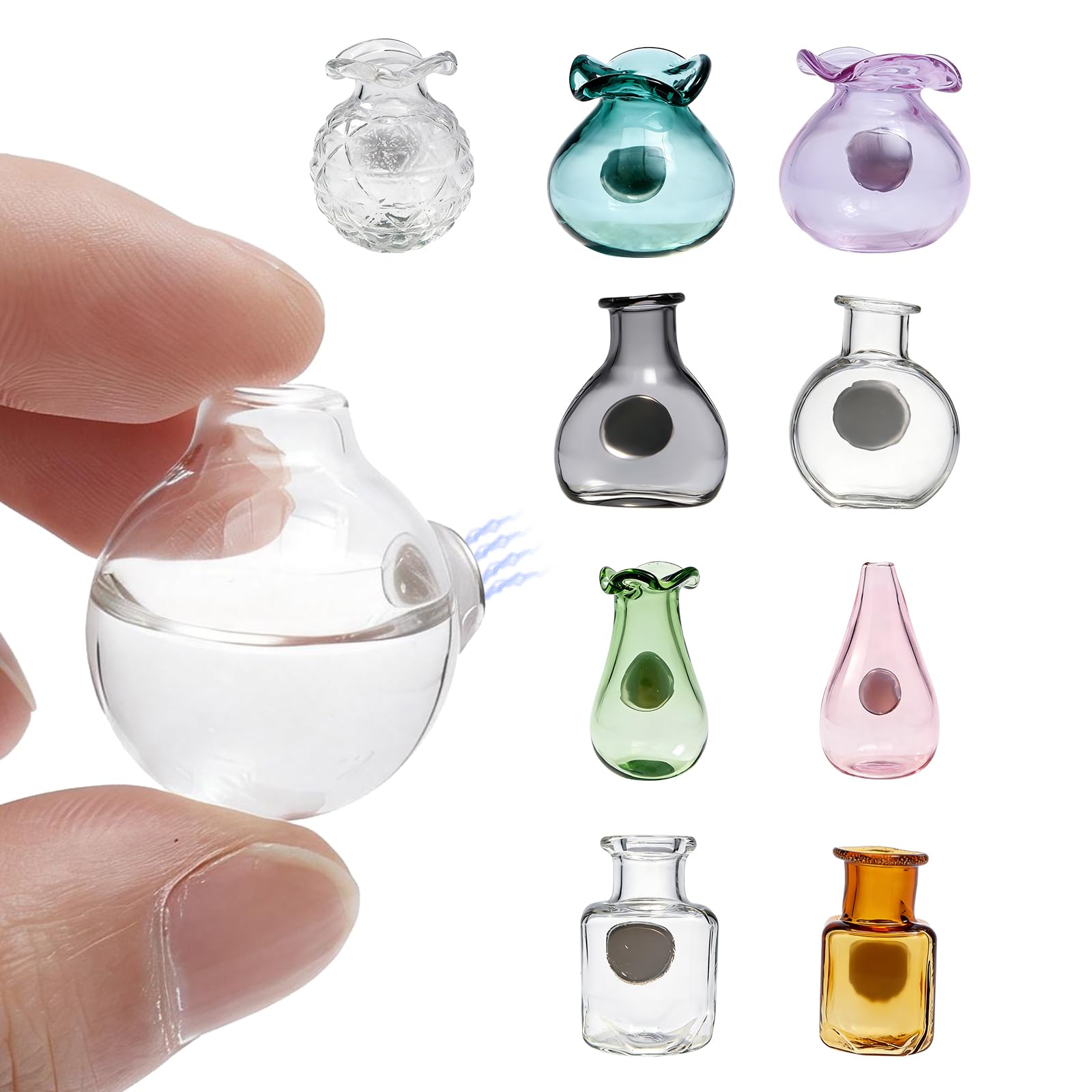 10Pcs Mini Vase Fridge Magnets,3D Tiny Bud Vases,DIY Flower Glass Vases Cute Refrigerator Accessories Funny Plant Pot with Strong Magnet for Refrigerator, Locker, Kitchen, Office