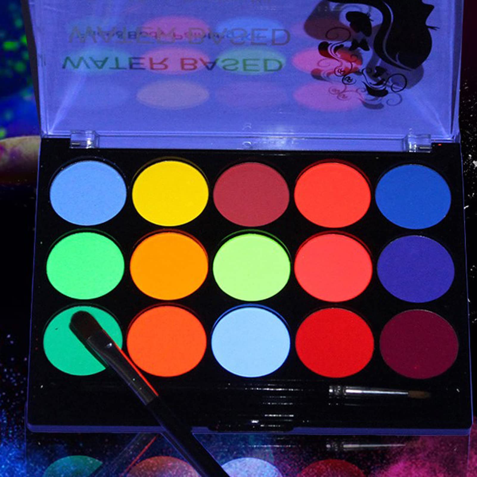 Fluorescencja Farby do Ciała 15 Kolorów Paleta Makijażu Halloween Impreza Cosplay