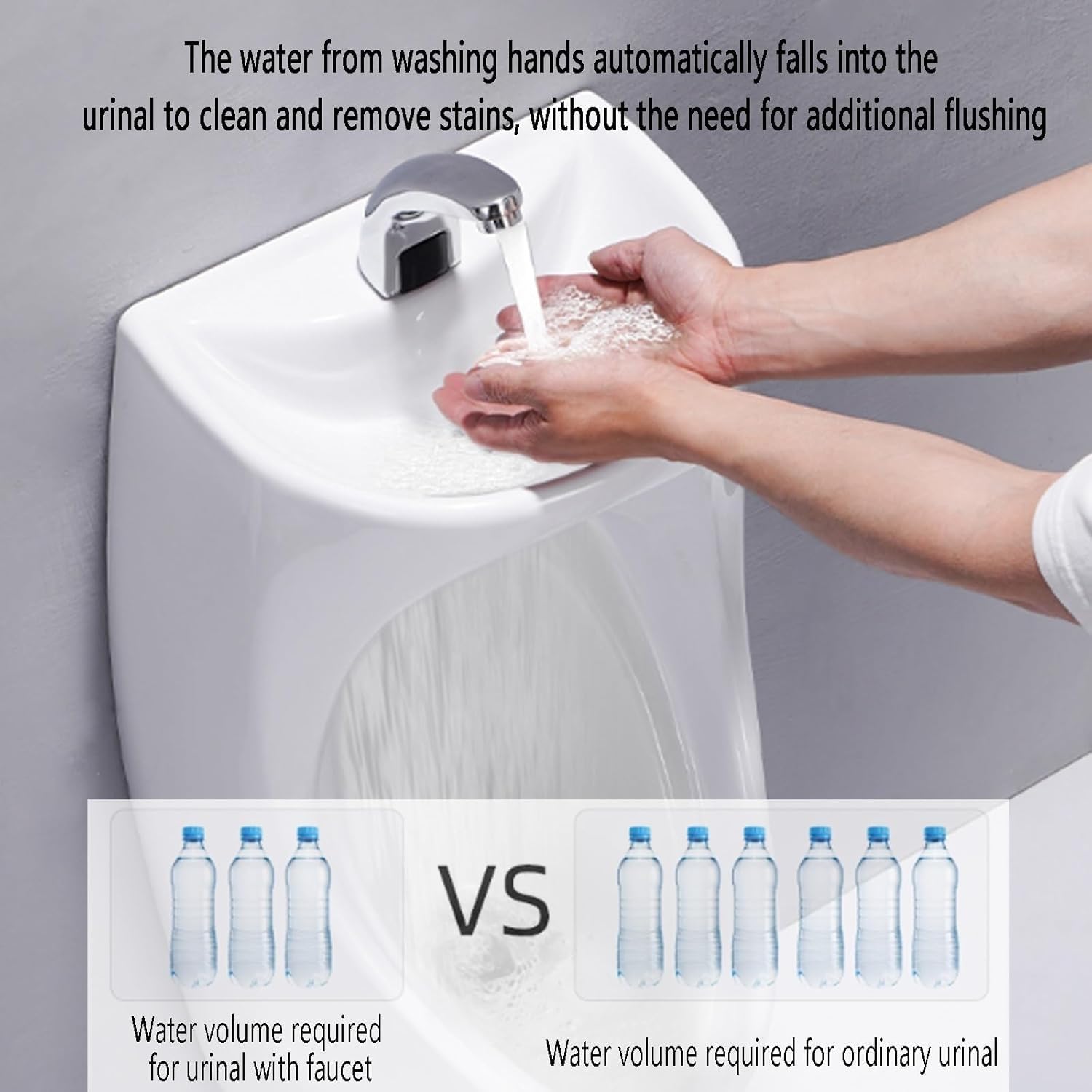 Urinario de cerámica de pared, canaleta de alta eficiencia con lavabo y grifo con sensor, urinarios for hombres a prueba de derrames.(Noir,Wall Drainage)