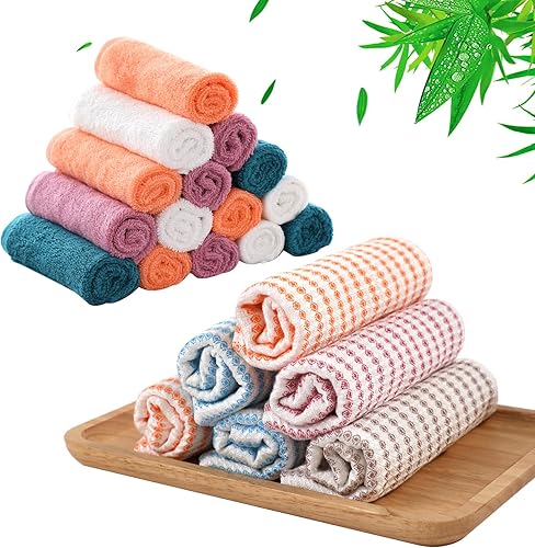 JEFFSUN Paquete de 12 paños de cocina superabsorbentes 6 trapos de bambú gofre