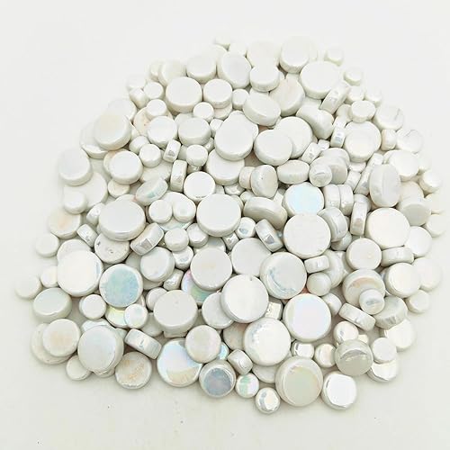 Miniatura 4 de Azulejos de mosaico de vidrio iridiscente redondos al azar de 1.1 libras, haciendo piezas creativas de mosaico de vidrio iridiscente para