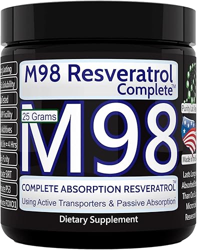M98 Resveratrol Completo (M98-RC) - Mejor que Super Micronizado - Polvo Puro - 0.88 oz