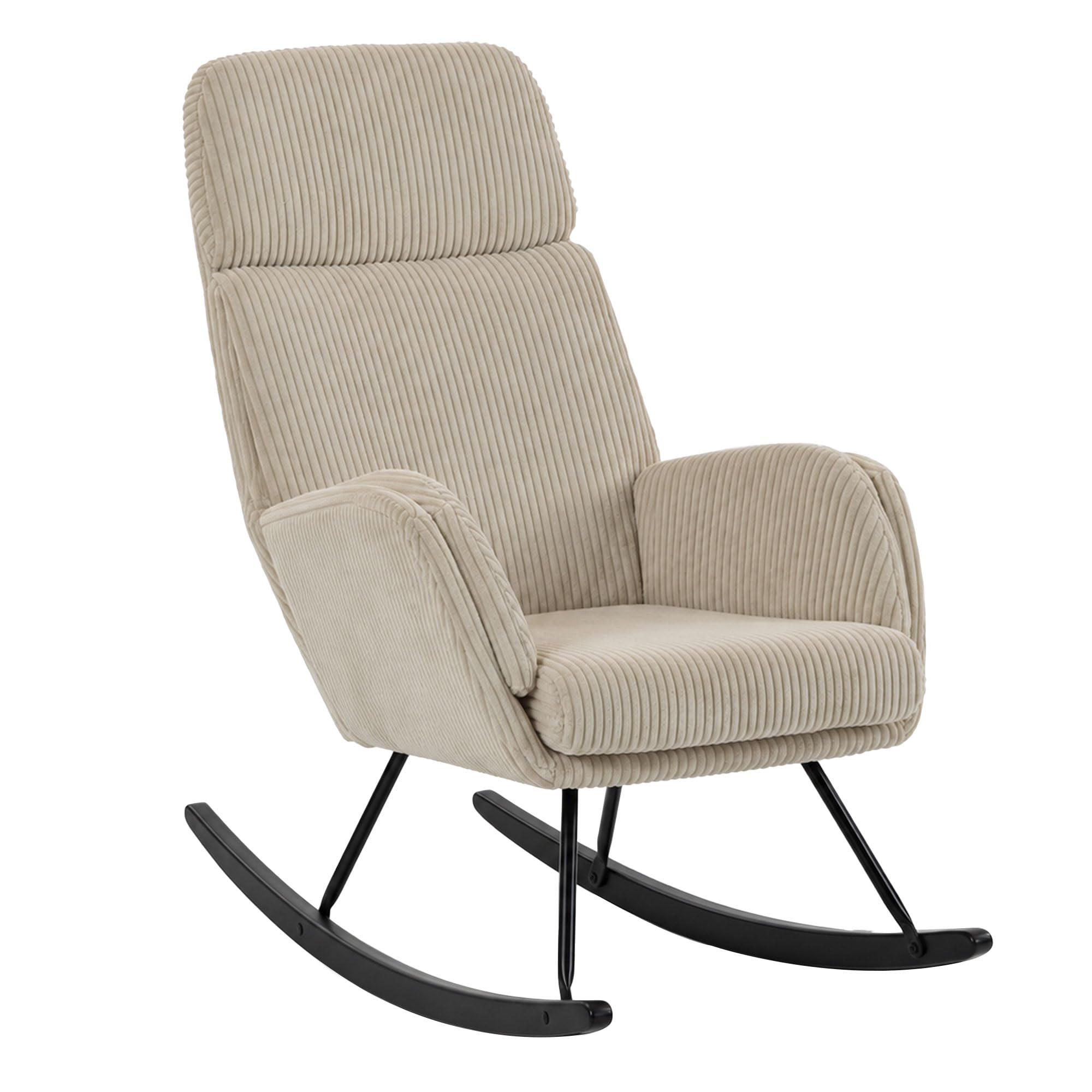 HOMCOM Sedia a Dondolo in Velluto a Coste con Schienale Alto, Beige