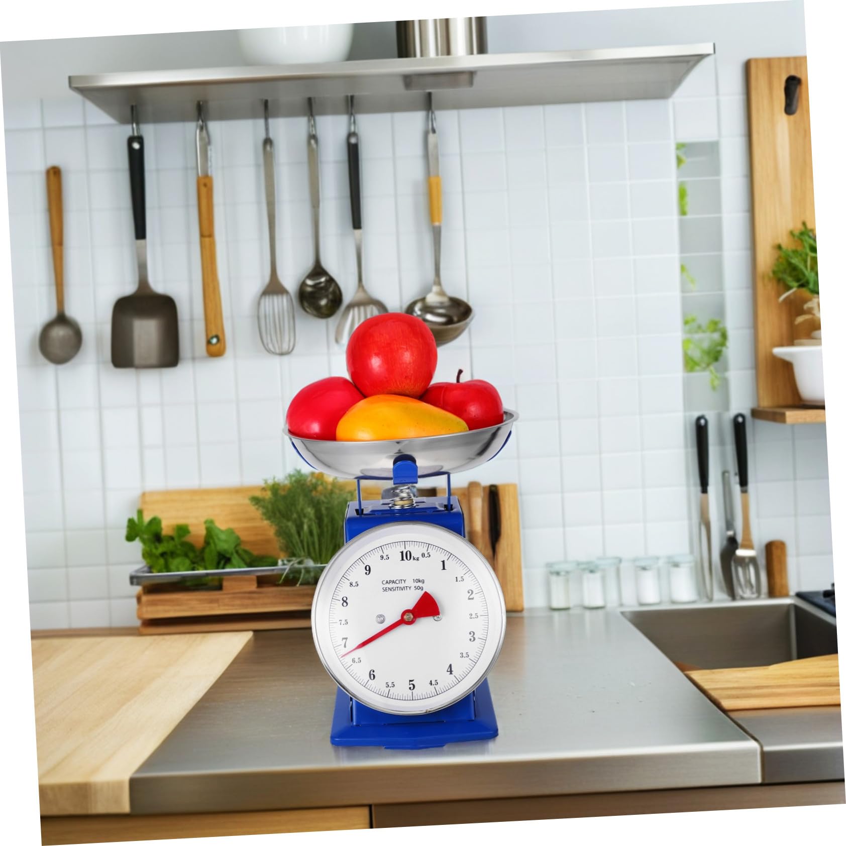 Báscula Mecánica de Cocina de 10 Kg con Bandeja Desmontable de Acero Inoxidable Vintage y Dial Resistente y Uso Versátil para Preparación de Comidas
