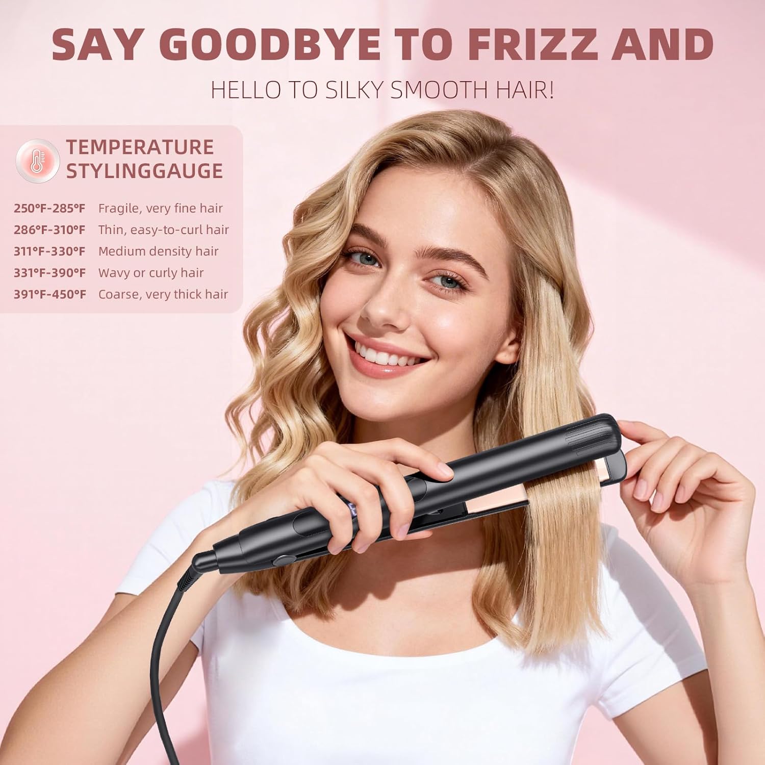 Hair Straightener, Flat Iron 1 Inch Titanium Ceramic Ionic Hair Straightener and Curler 2-in-1, Fast Heat Up, Adjustable Temperature, Dual Voltage, Auto Shut Off for Less Frizz, Shines and Smooth