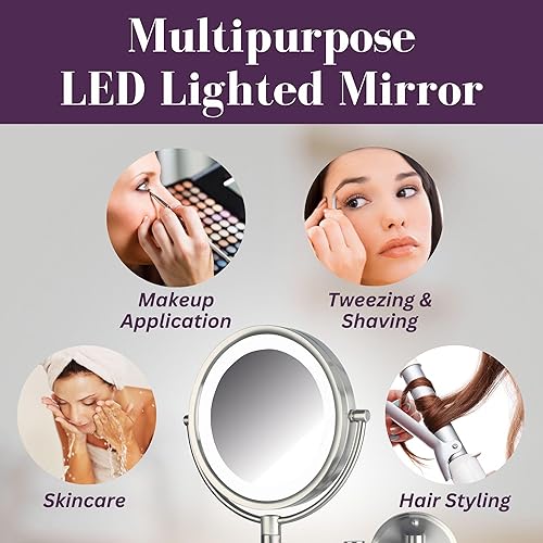 Miniatura 6 de JERDON Espejo de tocador montado en la pared con luces - Espejo de maquillaje iluminado con aumento 8X y acabado de níquel - Modelo enchufable HL88NL