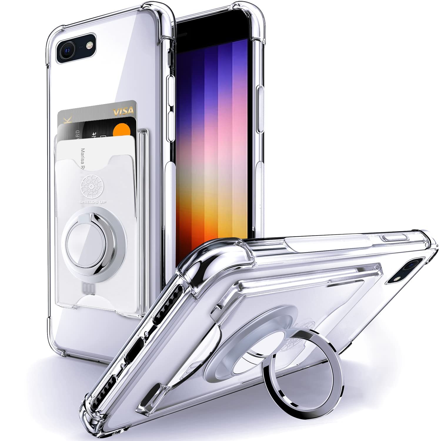Shields Up Designed for iPhone SE Case 2022 (3rd Gen)/iPhone SE Case 2020/iPhone 8 Case/iPhone 7 Case with Card Holder [3 Cards] & Ring Stand, Slim