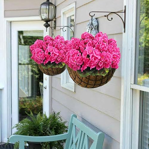 Miniatura 6 de CISDUEO 4 piezas de geranios artificiales de seda para exteriores, arbusto de geranio artificial rosa roja, flores sintéticas para decoración floral