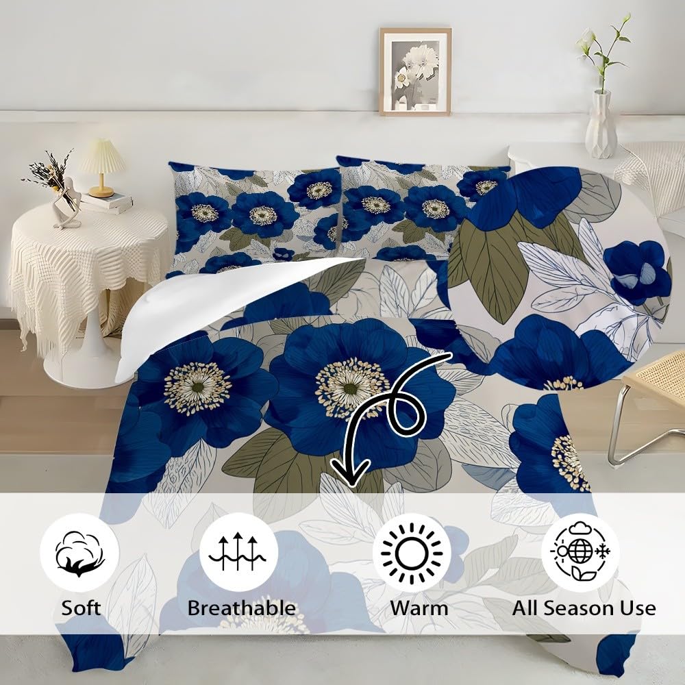 3-częściowy komplet pościeli 155 x 220 cm, z 2 poszewkami na poduszkę 80 x 80 cm, niebieska, poszewka na kołdrę z mikrofibry, z zamkiem błyskawicznym, nie wymaga prasowania i miękka