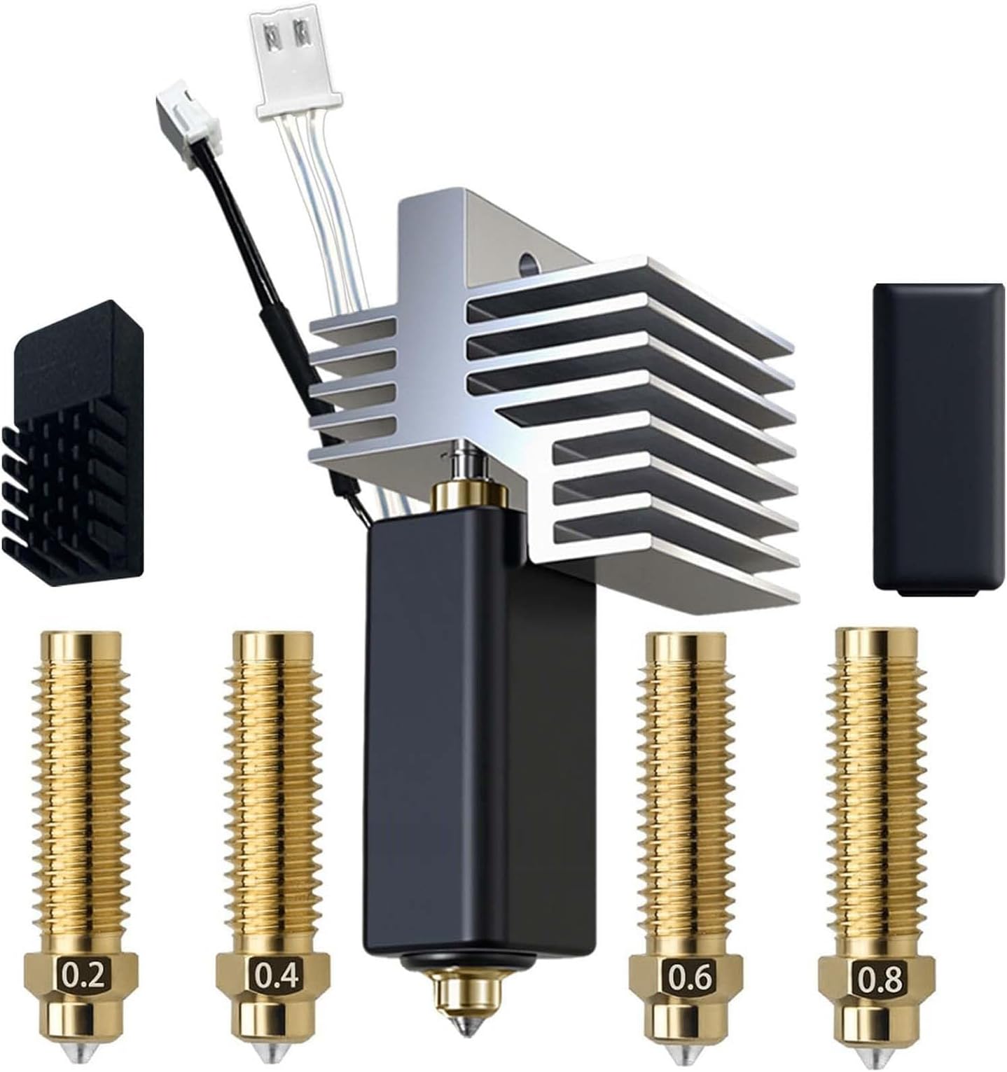 SIXRUN 0.4mm Hotend Kit Replacement, Brass Materials with 0.2mm 0.4mm 0.6mm 0.8mm Nozzles, Ideal for Carbon 3D Printer Users
