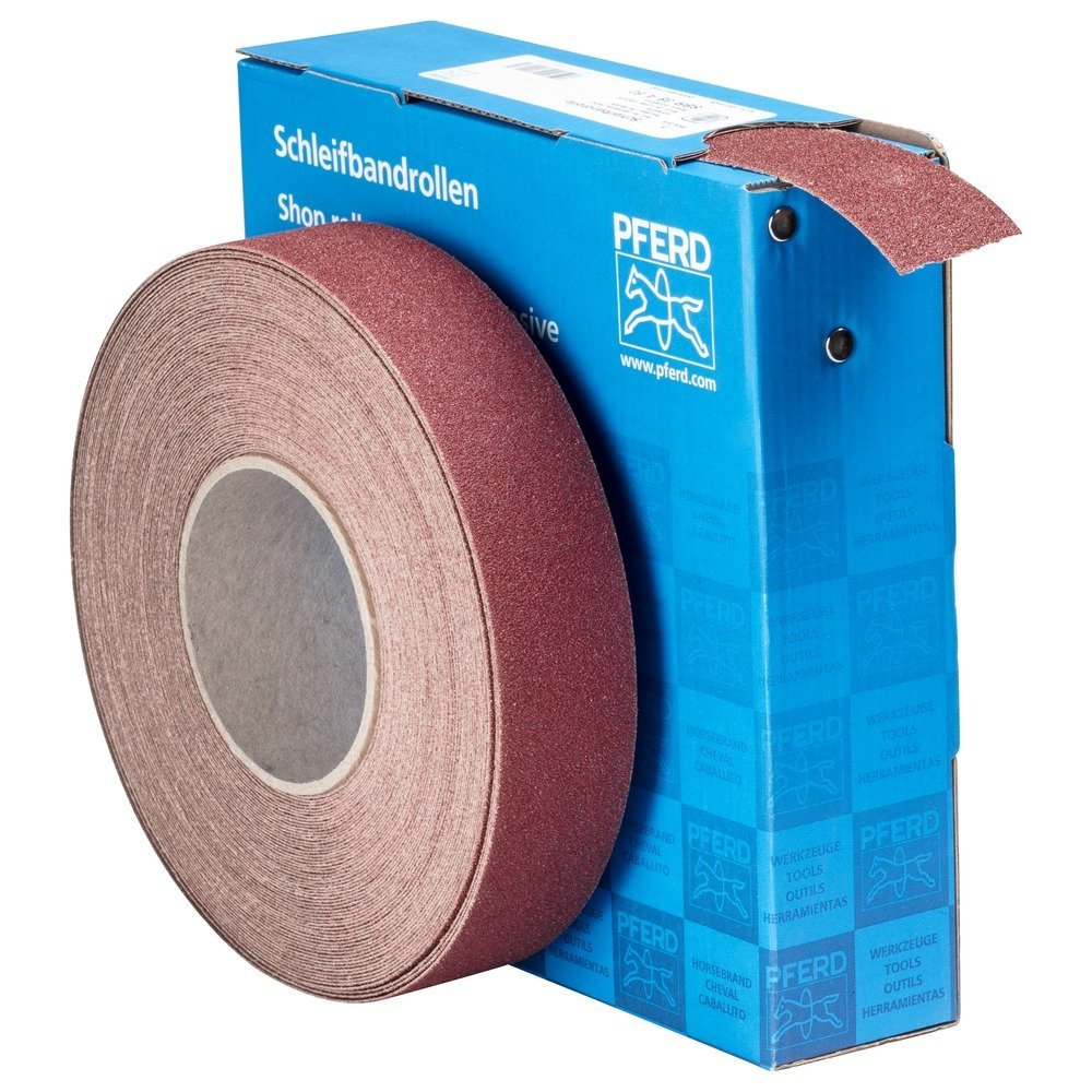 Pferd Rollo de Lija de Tela Económico Sbr 38 A 60, Ancho 38 millimeters, Longitud 25 M, Grano Corindón A 60, para Metales