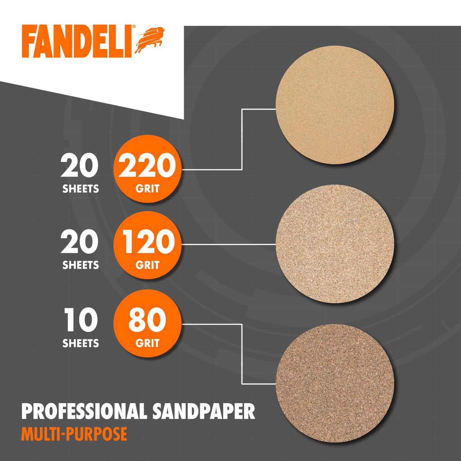 Fandeli, brown, Grits (80,120,220) | 50 Sheets of 23 x 28 cm) - Image 2