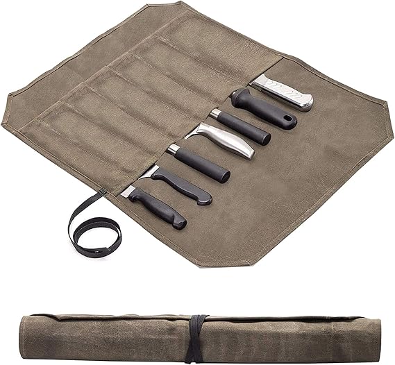 Knife Bag ,Knife Roll,Heavy Duty Knife Case,Waxed Canvas Chef Knife Roll Bag,Fold Up