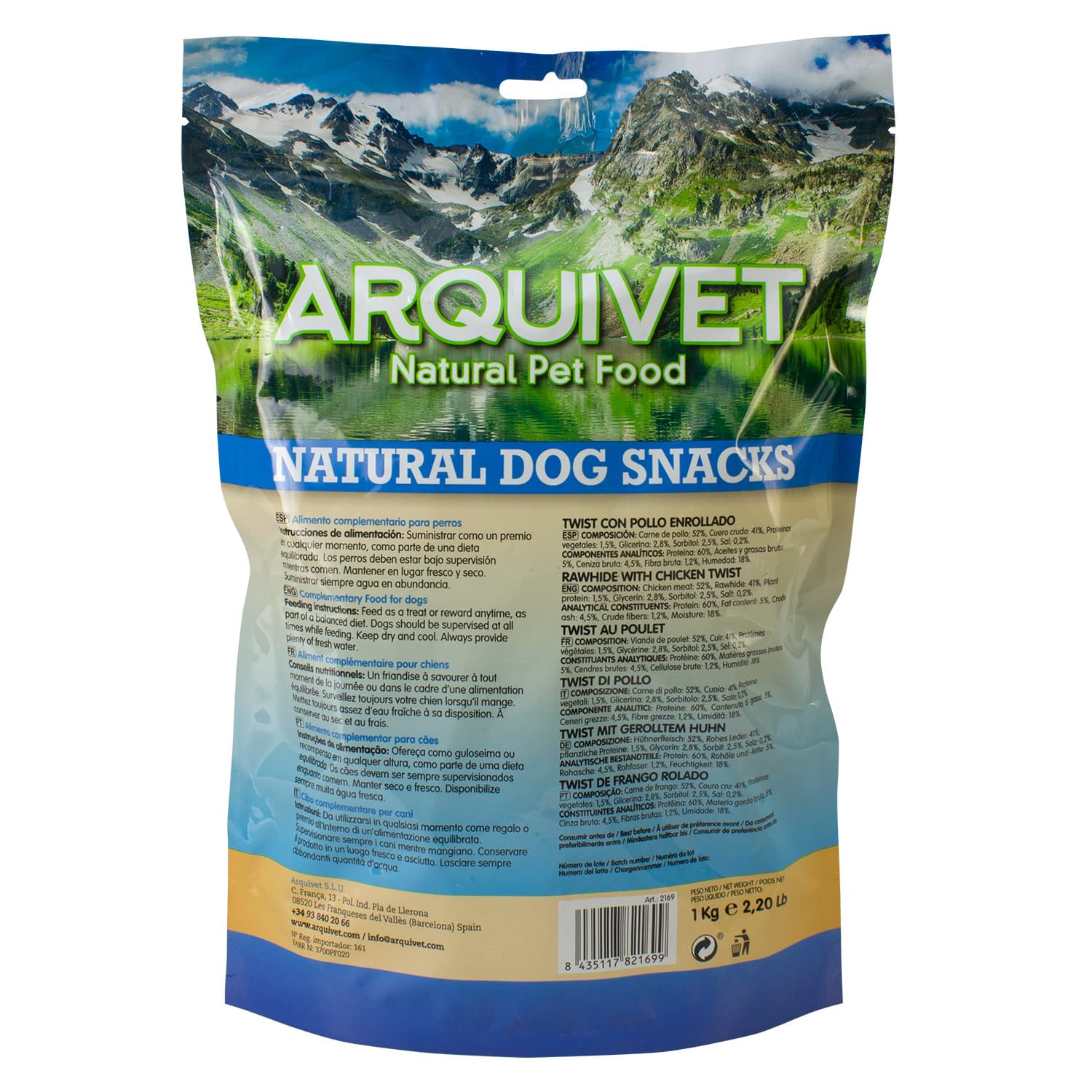 ARQUIVET Pack 12 unità - Twist con pollo 24 cm / 1 Kg - Snack 100% naturali per cani - prelibatezze per cani - Prodotto leggero - Molto ricco di sostanze nutritive