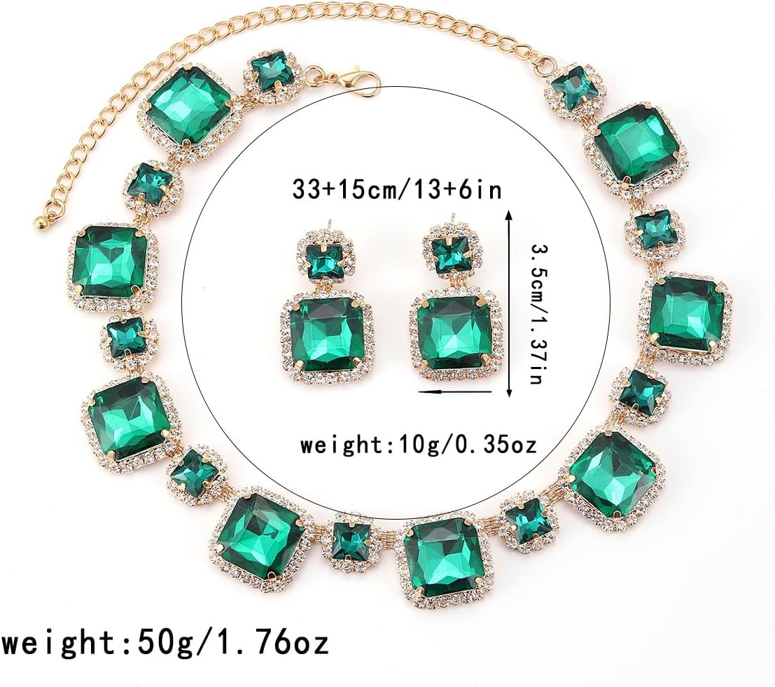 Octwine Sparkling Silver Red Green Rhinestones Bridal Necklace Earrings Set Wedding Rhinestone Necklace Dangle Earrings Sets for Brides Bridesmaid Crystal Prom Party Accessories for Women - Image 6