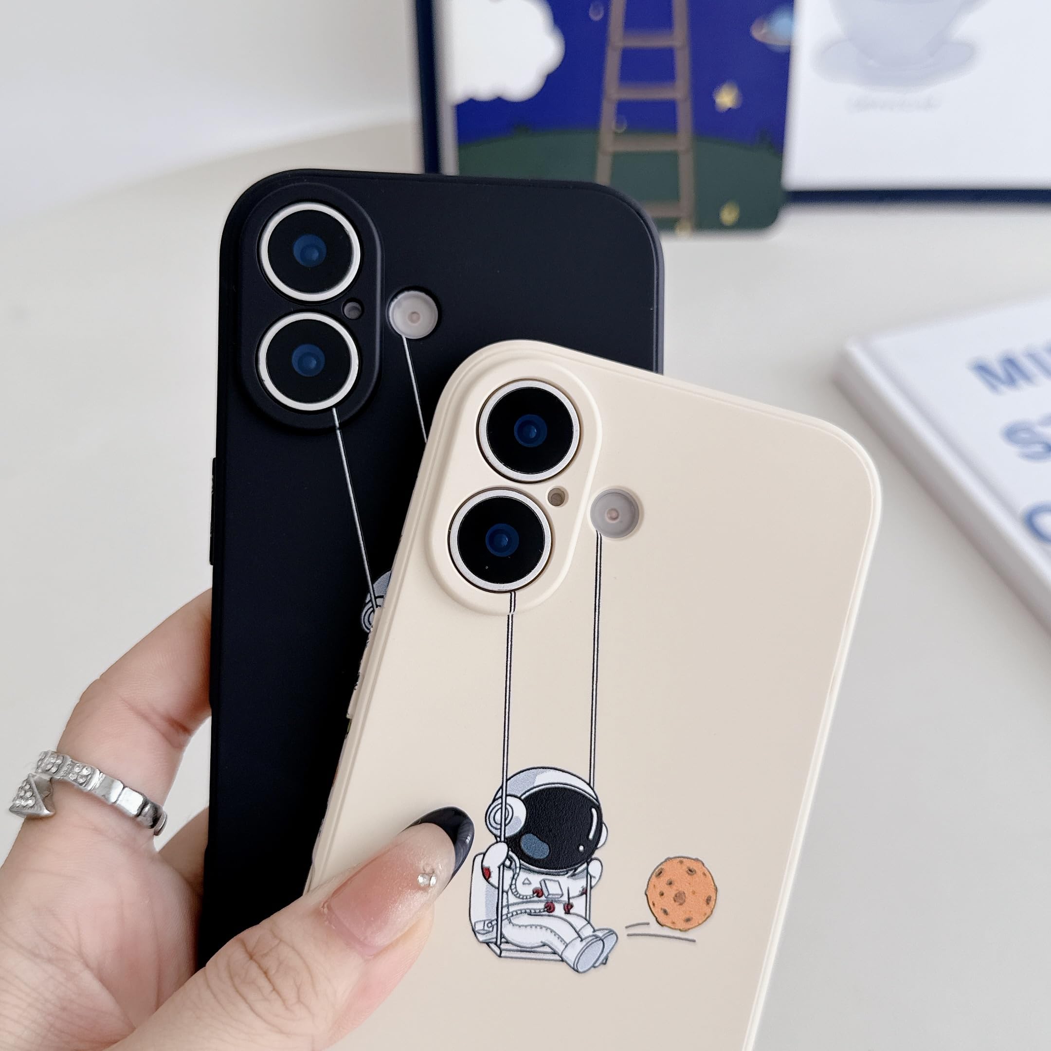 Yonds Queen for iPhone 17 Cute Case, Cool Cartoon Swing Astronaut Planet Moon Space Design Stylish Soft TPU Bumper Shockproof Anti-Slip Protector Fashion Case (Black Planet, iPhone 17) - 5