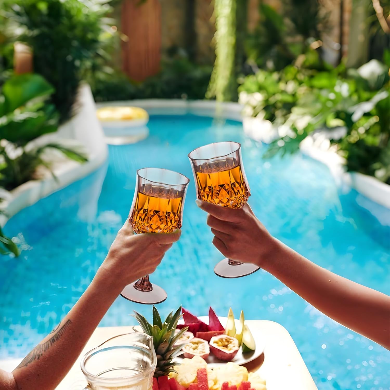 7OZ Plastic Wine Glasses, 10Pcs Rose Red Reusable Drinking Cups Vintage Champagne Flutes, Plastic Crystal Water Goblets for Parties Stemmed Shatterproof Drinking Glasses for Wedding, Toasting Party - Image 7