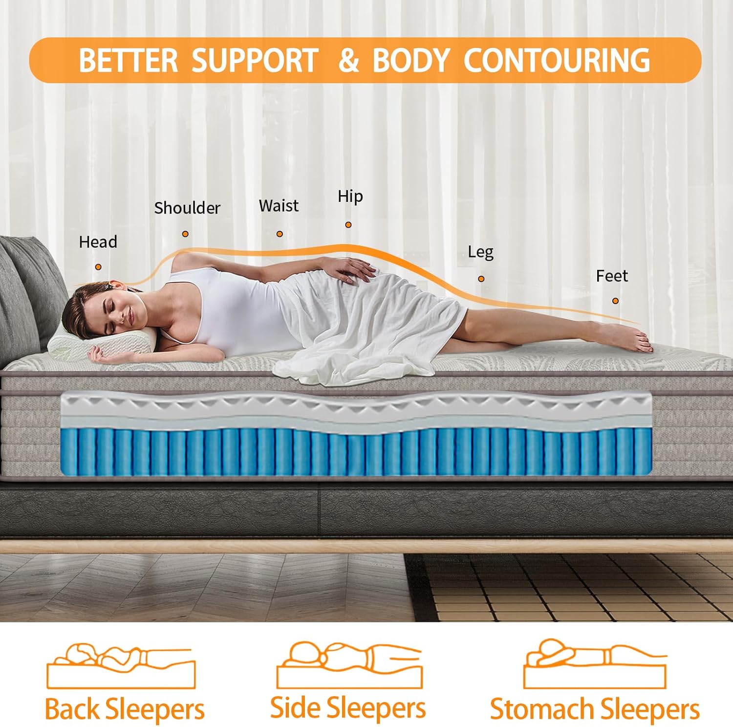 King Mattress 14 Inch, Gel Memory Foam Mattress, Hybrid Mattresses in a Box with Pocket Spring, Soft & Comfortable Medium Firm Mattress, Motion Isolation, CertiPUR-US Certified